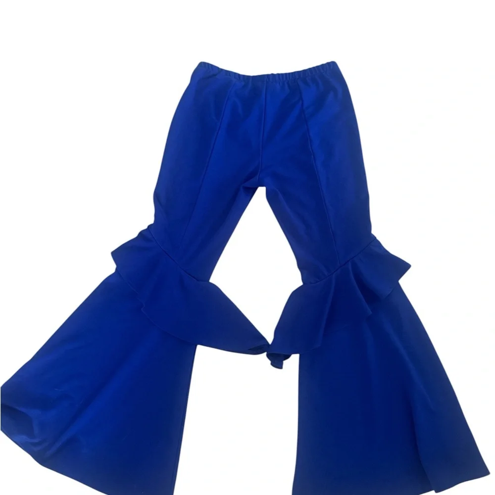 Royal Blue Ruffled Bell-Bottom Pants - Picture 3 of 5
